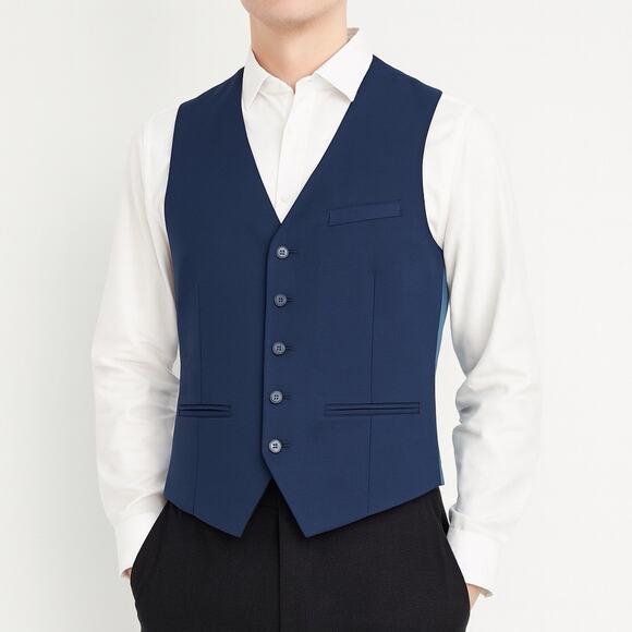 Ted Baker Men’s Wool Vest Navy Waistcoat with Patterned Lining V‑Neck Button 44R - Picture 1 of 9